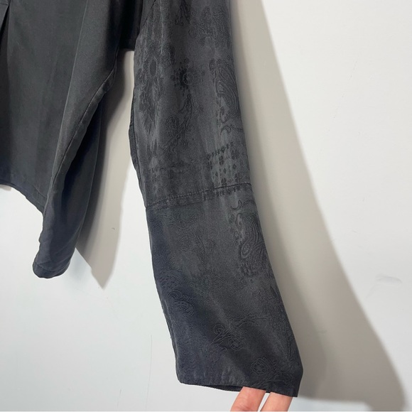 Raquel Allegra Henley Blouse Black 0 Oversized Slouchy Boxy Oriental Print Top - Picture 8 of 15